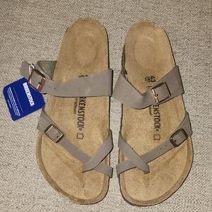 Birkenstock Stone Gray Cross-Strap Sandals
